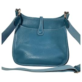 Hermès-Sac Hermes Bleu Jean Evelyne III PM en cuir Togo bleu-Bleu,Bleu clair