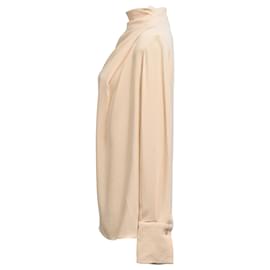Loro Piana- Loro Piana Mock Neck Long Sleeve Blouse in Cream Viscose-White,Cream