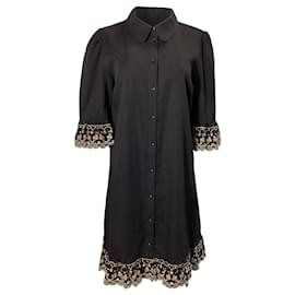 Chloé-See by Chloé Scalloped Broderie Anglaise-Trimmed Mini Dress In Black Cotton-Black