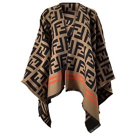 Fendi Logo Monogram Poncho in Brown Wool Other