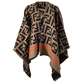 Fendi-Fendi Logo Monogram Poncho in Brown Wool-Other
