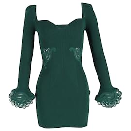 Self portrait- Self-Portrait Lace Ribbed Mini Dress in Green Viscose-Green,Olive green