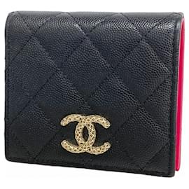 Chanel-Chanel Black Grained Calfskin Bi-Fold Wallet-Black