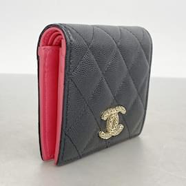 Chanel-Chanel Black Grained Calfskin Bi-Fold Wallet-Black