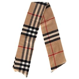 Burberry- Burberry Checked Fringed Scarf in Brown Cashmere-Brown
