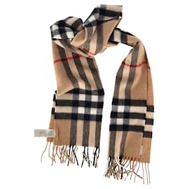 Burberry- Burberry Checked Fringed Scarf in Brown Cashmere-Brown