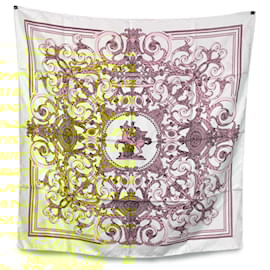 Hermès-Hermes Vintage White Silk Les Tuileries Scarf 1990 Joachim Metz-White