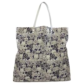Chanel-Chanel Gray Nylon Cat Motif Tote Bag-Brown