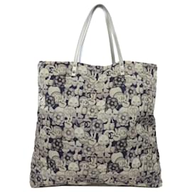 Chanel-Chanel Gray Nylon Cat Motif Tote Bag-Brown