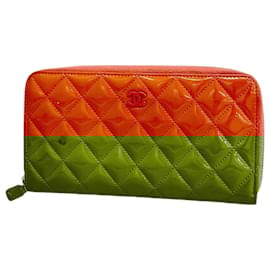 Chanel-Chanel Long Wallet in Orange Patent Leather-Orange
