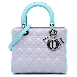 Dior-Dior Gray Medium Bicolor Lambskin Cannage Lady Dior-Brown,Blue,Grey,Turquoise