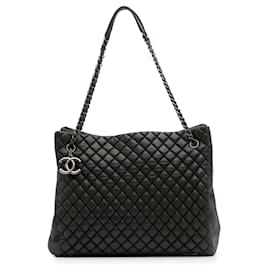 Chanel-Chanel Gray Quilted Iridescent Calfskin New Bubble North South Tote-Brown,Dark grey