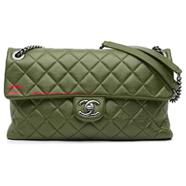 Chanel-Chanel Red Large Quilted Shiny Lambskin Burgundy Rocks Flap-Red