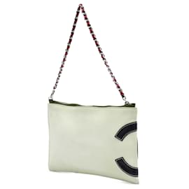 Chanel-Chanel White CC Canvas and Metallic Lambskin Flag Pochette-White,Other