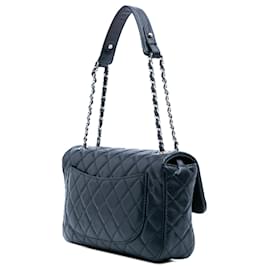 Chanel-Chanel Blue Jumbo Perforated Lambskin Single Flap-Blue,Navy blue