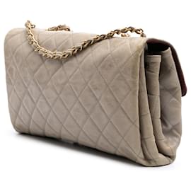 Chanel-Chanel Brown Jumbo CC Quilted Calfskin Straight Flap-Brown,Beige