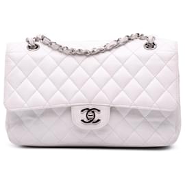 Chanel-Chanel White Medium Classic Caviar Double Flap-White,Cream