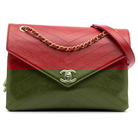 Chanel-Chanel Red Chevron Lambskin Coco Envelope Flap-Red