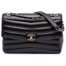 Chanel-Chanel Black Chevron Shiny Lambskin Miroir Flap-Black