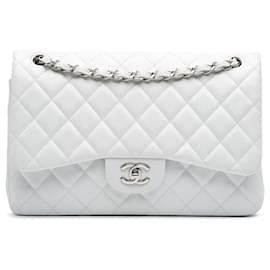Chanel-Chanel White Jumbo Classic Caviar Double Flap-White,Eggshell