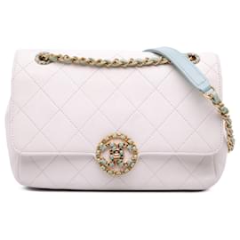 Chanel-Chanel White CC Quilted Calfskin Single Flap-Other,Light blue