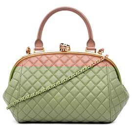 Chanel-Chanel Brown Paris Rome Quilted Calfskin Colosseum Lock Frame Bowling Bag-Brown,Flesh