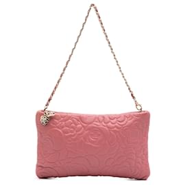 Chanel-Chanel Pink Embossed Lambskin Camellia Chain Pochette-Pink
