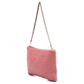 Chanel-Chanel Pink Embossed Lambskin Camellia Chain Pochette-Pink