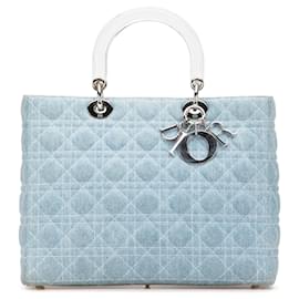 Dior-Dior Blue Large Denim Cannage Lady Dior-Blue,Light blue