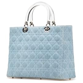 Dior-Dior Blue Large Denim Cannage Lady Dior-Blue,Light blue