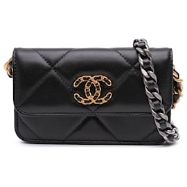 Chanel-Chanel Black Lambskin 19 Flap Coin Purse With Chain-Black