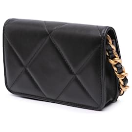 Chanel-Chanel Black Lambskin 19 Flap Coin Purse With Chain-Black