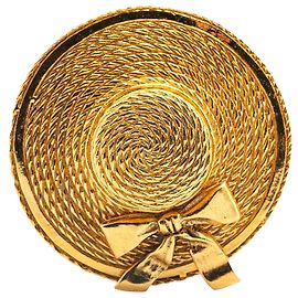 Chanel Gold Plated Strohhut Brosche Golden