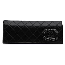 Chanel-Chanel Black Quilted Iridescent Suede Crystal CC Clutch-Black