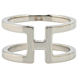 Hermès-Hermès Silver Palladium Plated H En Rond Scarf Ring-Silvery
