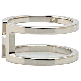 Hermès-Hermès Silver Palladium Plated H En Rond Scarf Ring-Silvery