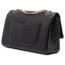 Chanel-Chanel Black Reissue 2.55 Chevron Sheepskin Double Flap 227-Black