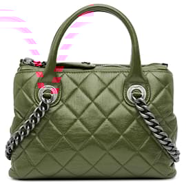 Chanel-Chanel Red Small Quilted Shiny Sheepskin Boy Chained Tote-Red