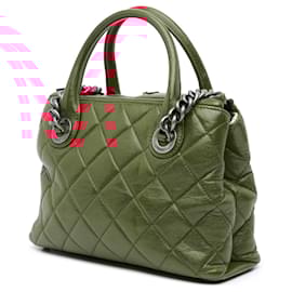 Chanel-Chanel Red Small Quilted Shiny Sheepskin Boy Chained Tote-Red