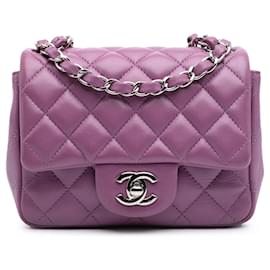 Chanel-Chanel Purple Mini Square Classic Lambskin Single Flap-Purple,Dark purple