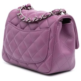 Chanel-Chanel Purple Mini Square Classic Lambskin Single Flap-Purple,Dark purple