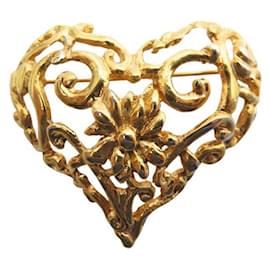 VINTAGE BROSCHE CHRISTIAN LACROIX HERZ 6X7 CM AUS GOLDPLATIERTEM METALL GOLDEN HEART BROSCHE Golden