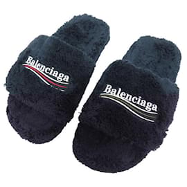 Balenciaga-BALENCIAGA FURRY SHOES 654261 SANDALS 40 41 FR FAUX FUR MULES-Navy blue