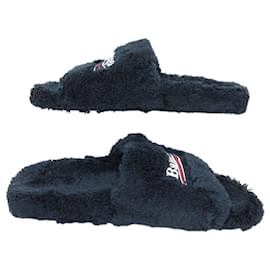 Balenciaga-BALENCIAGA FURRY SHOES 654261 SANDALS 40 41 FR FAUX FUR MULES-Navy blue