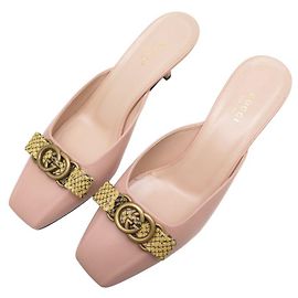 GUCCI SCHUHE MULES GG 738685 PYTHON SCHLEIFE 39.5 ROSA LEDER SANDALE Pink