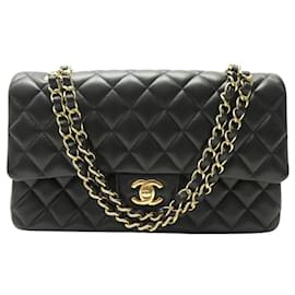 Chanel-NEW CHANEL 11.12 TIMELESS CLASSIC M BLACK LEATHER HANDBAG WITH STRAP-Black