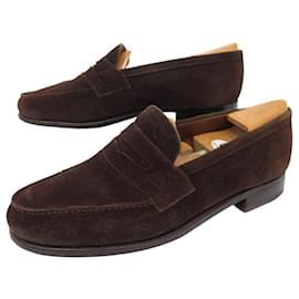 JM Weston-VINTAGE SHOES JM WESTON LOAFERS 180 SUEDE 6.5E 42 L 42.5 SHOE TREES-Brown