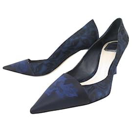 Dior-NINE DIOR HEELS FLOWERS 42 IN BLUE CANVAS FLOWER CANVAS SHOES-Navy blue