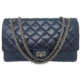Chanel-CHANEL GRAND 2.55 QUILTED LEATHER BLUE SHOULDER BAG-Blue