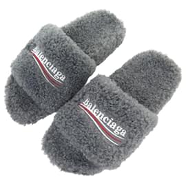 Balenciaga-NINE BALENCIAGA FURRY SANDALS 654261 40 41 FR FAUX FUR-Grey